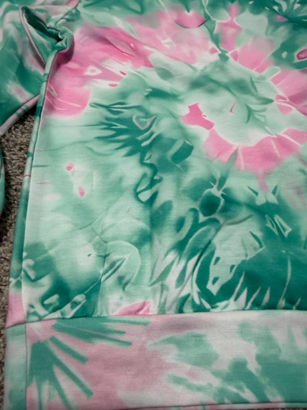 Trendy Girls Pink & Teal Tie-Dye Daisy Stretchy Hoodie& Jogger Pants Set Size 9Y